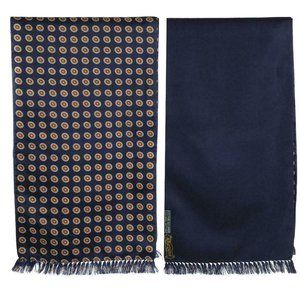 KHAZANA Scarf Reversible Silk & Wool Navy Blue Patterned 57" x 10"